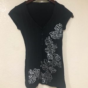 Black floral shirt